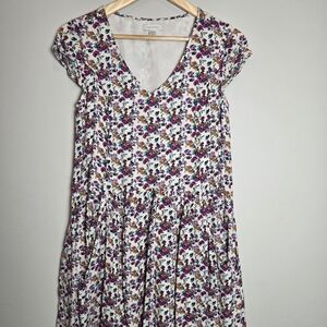 Ivory Purple Floral V-Neck Dress - D103